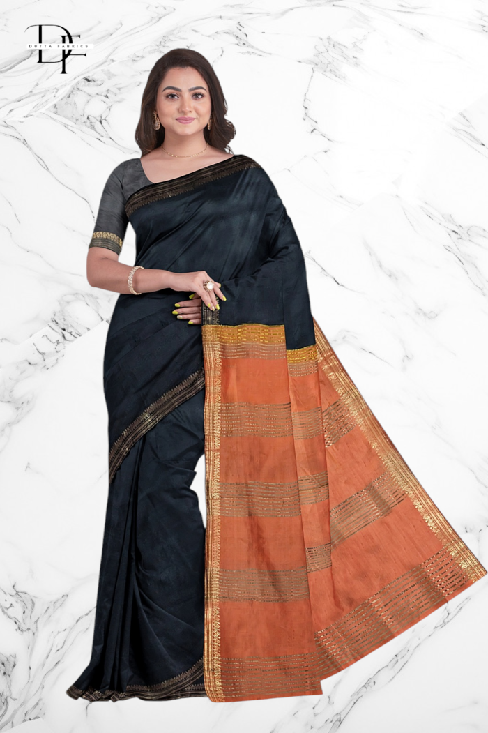 Handloom Black One Inch Jaree Paad Silk Saree