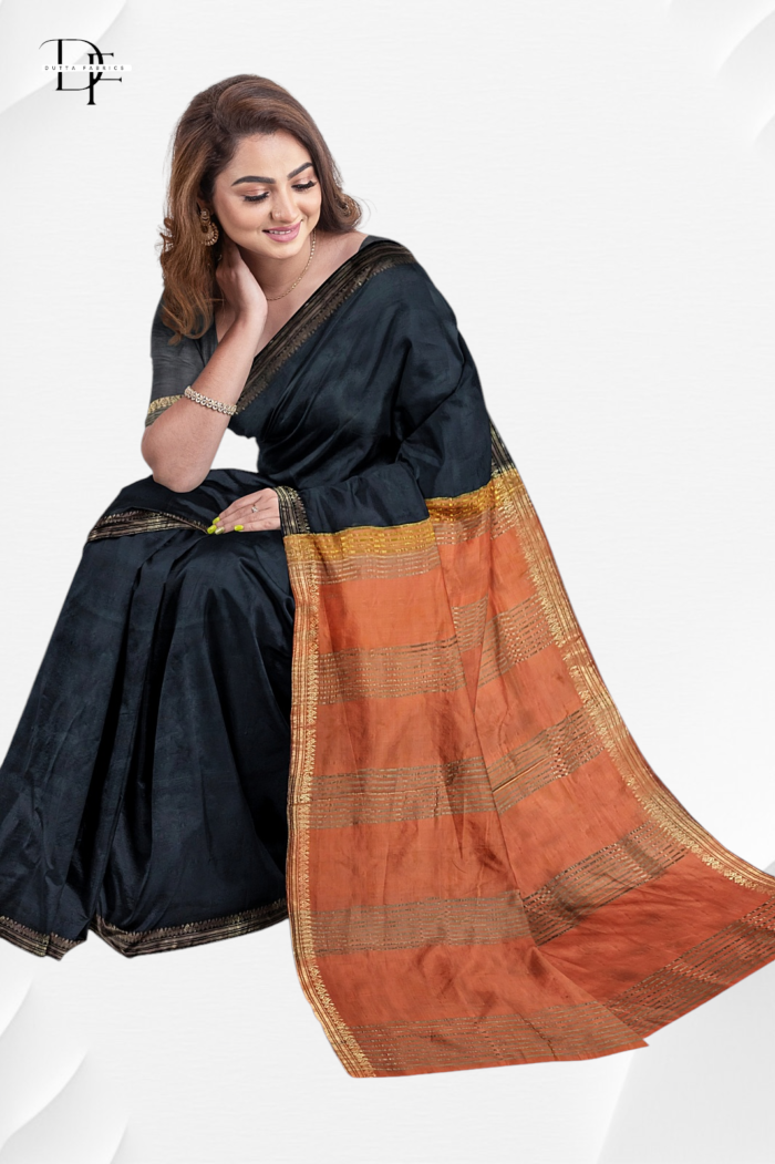 Handloom Black One Inch Jaree Paad Silk Saree
