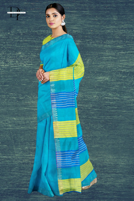 Handloom Sky Blue One Inch Jaree Paad Saree