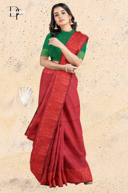 Handloom Maroon Jaree Paad Plain Silk Saree