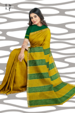 Handloom Mustard Yellow One Inch Jaree Paad Saree