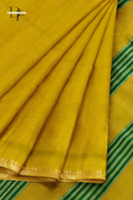 Handloom Mustard Yellow One Inch Jaree Paad Saree
