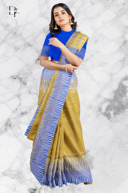 Handloom Mustard Yellow Ikkat Silk Saree