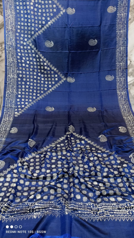 Handloom Neavy Blue Print Katan Silk Saree