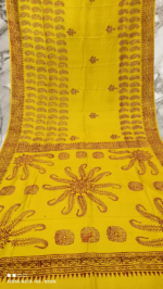 Handloom Yellow Print Katan Silk Saree