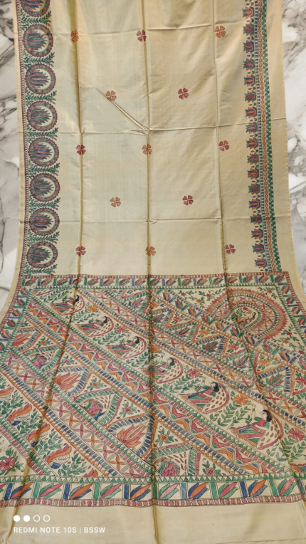 Handloom Madhubani Hand Print Tussar Saree
