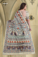 Handloom Madhubani Hand Print Ghicha Silk Saree