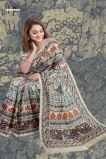 Handloom Madhubani Hand Print Ghicha Silk Saree
