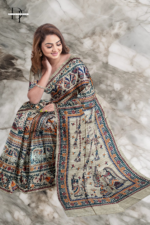 Handloom Madhubani Hand Print Ghicha Silk Saree