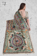 Handloom Madhubani Hand Print Ghicha Silk Saree
