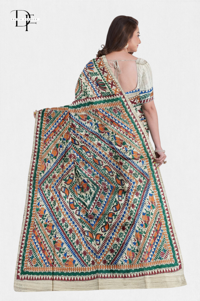 Handloom Madhubani Hand Print Ghicha Silk Saree