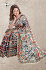 Handloom Madhubani Hand Print Ghicha Silk Saree