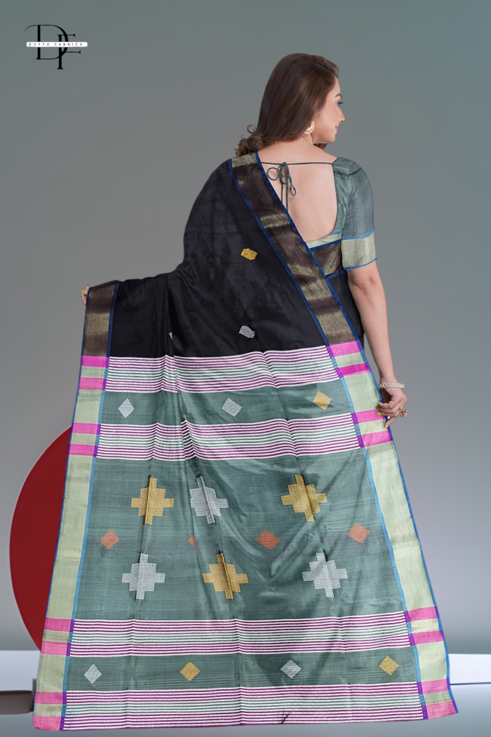 Handloom Black x Grey Kalakshetra Katan Silk Saree