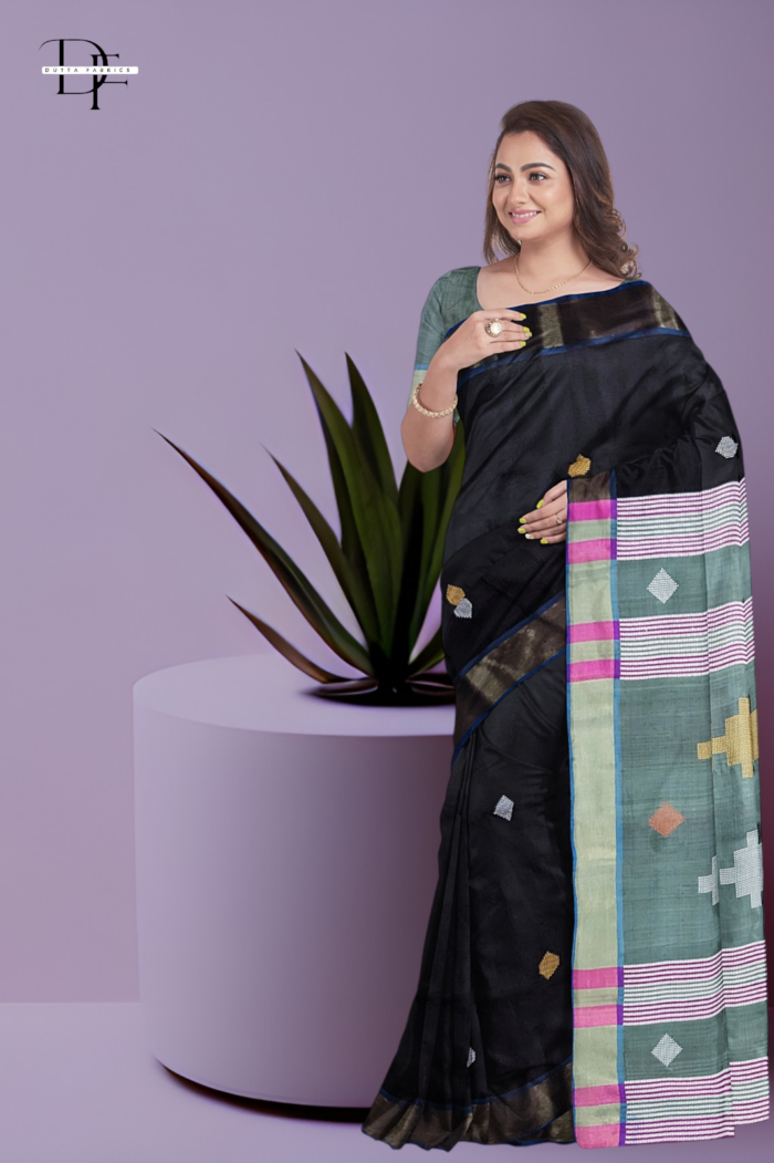 Handloom Black x Grey Kalakshetra Katan Silk Saree
