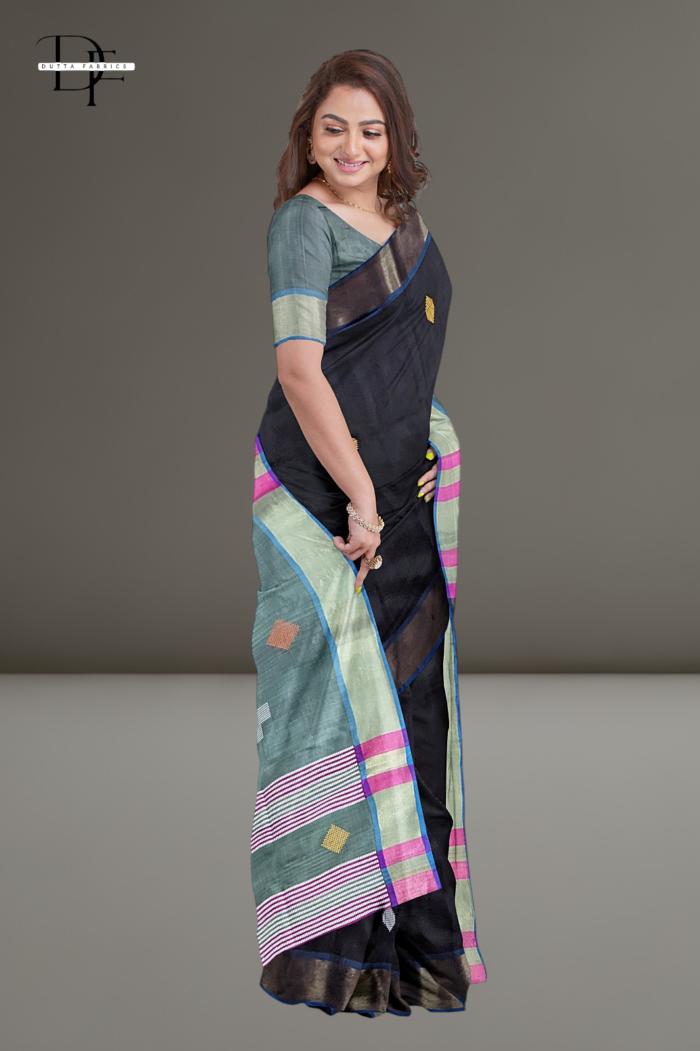 Handloom Black x Grey Kalakshetra Katan Silk Saree