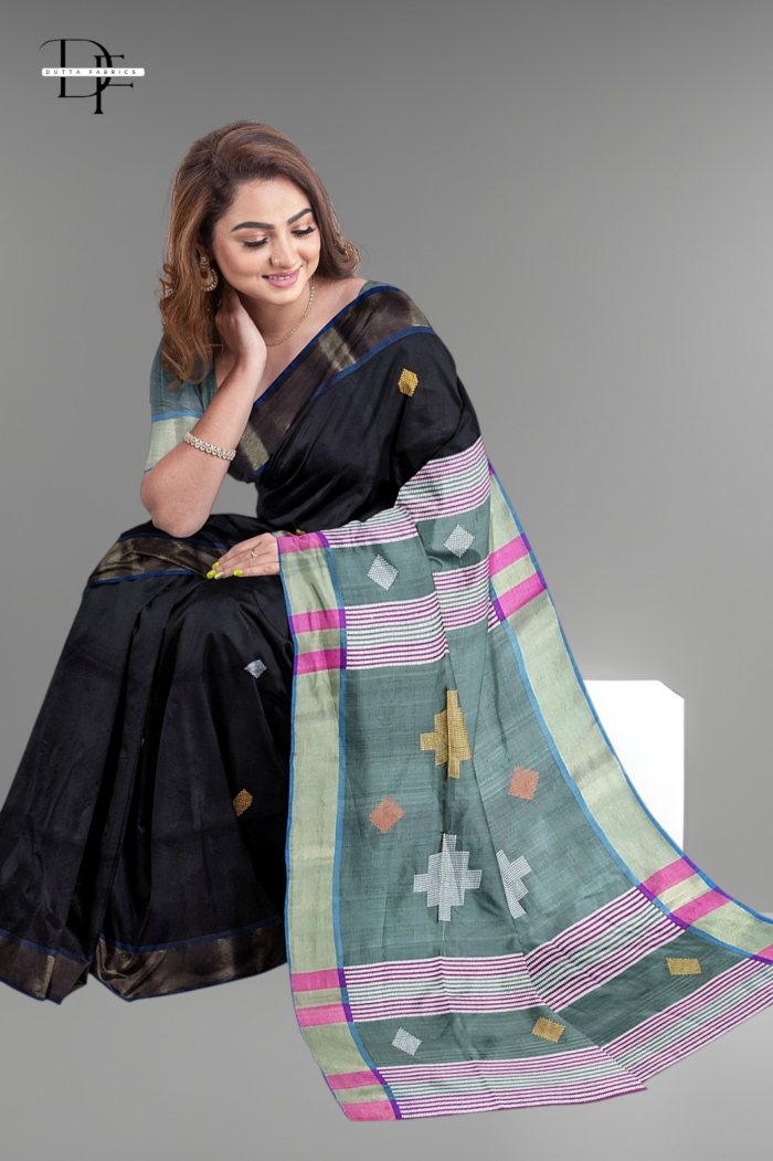 Handloom Black x Grey Kalakshetra Katan Silk Saree