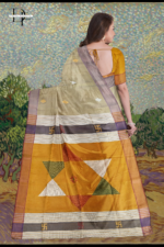 Handloom Khaki x Mustard Yellow Katan Silk Saree