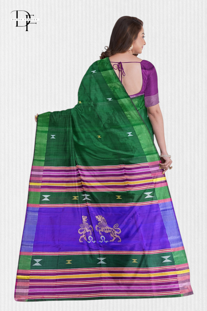 Handloom Bottle Green x Purple Kalakshetra Katan Silk Saree
