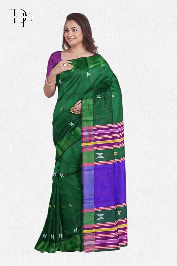 Handloom Bottle Green x Purple Kalakshetra Katan Silk Saree