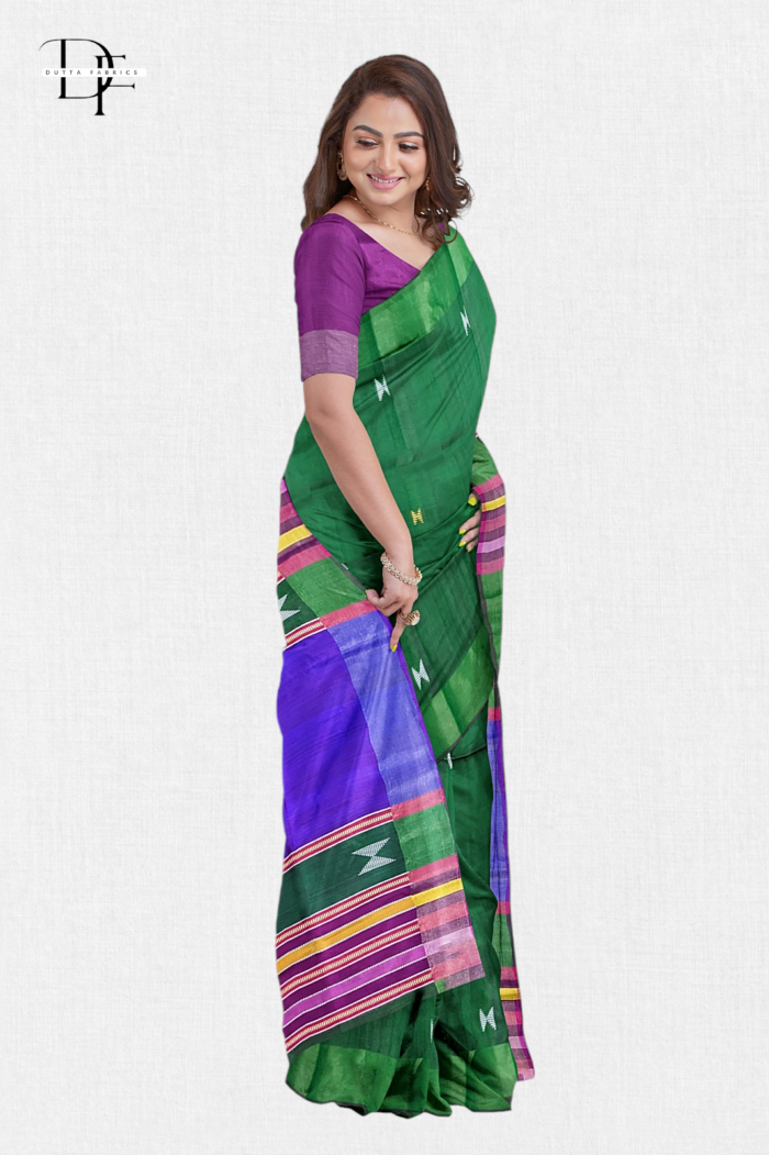Handloom Bottle Green x Purple Kalakshetra Katan Silk Saree