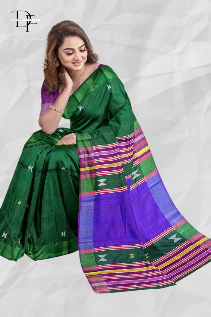Handloom Bottle Green x Purple Kalakshetra Katan Silk Saree