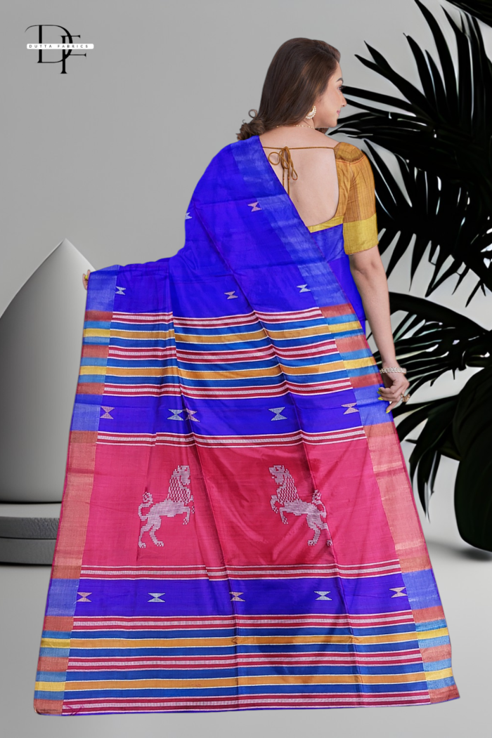 Handloom Royal Blue x Pink Katan Kalakshetra Silk Saree