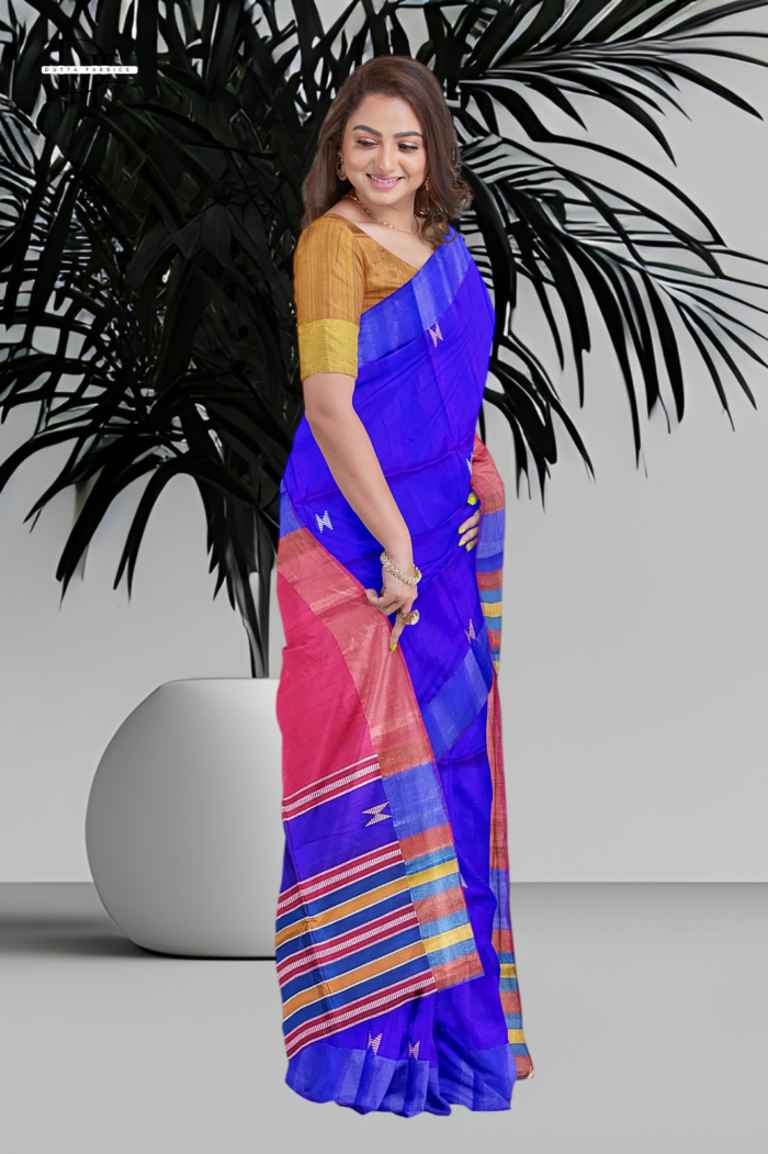 Handloom Royal Blue x Pink Katan Kalakshetra Silk Saree