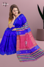 Handloom Royal Blue x Pink Katan Kalakshetra Silk Saree
