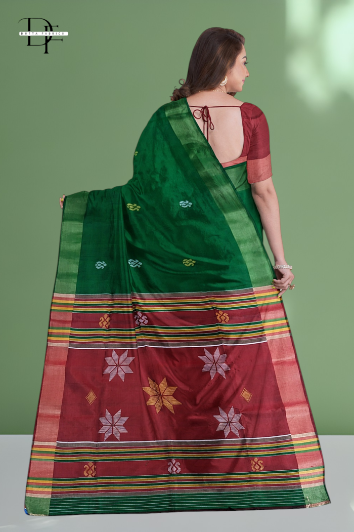 Handloom Bottle Green x Maroon Kalakshetra Katan Silk Saree