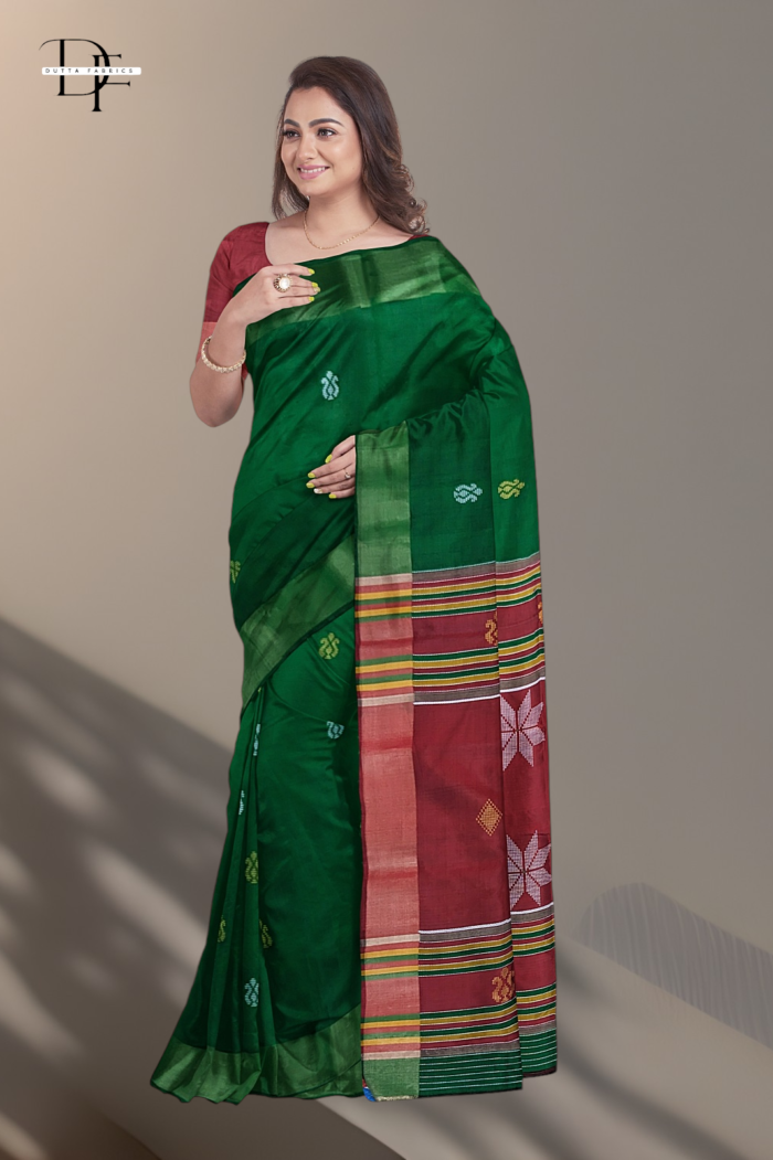 Handloom Bottle Green x Maroon Kalakshetra Katan Silk Saree