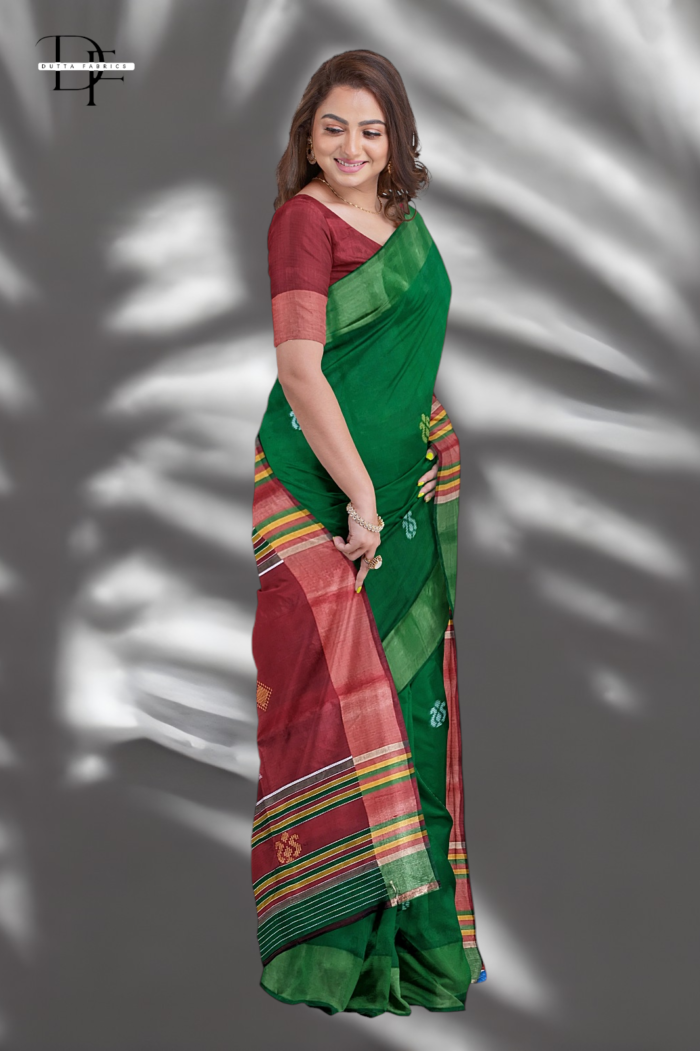 Handloom Bottle Green x Maroon Kalakshetra Katan Silk Saree