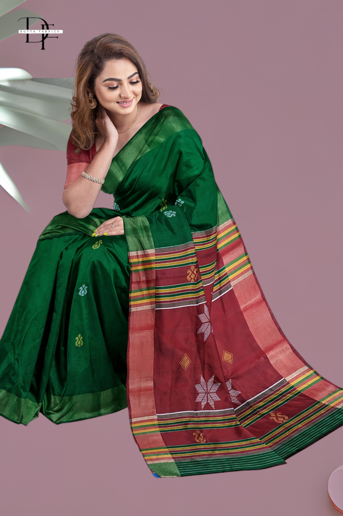 Handloom Bottle Green x Maroon Kalakshetra Katan Silk Saree
