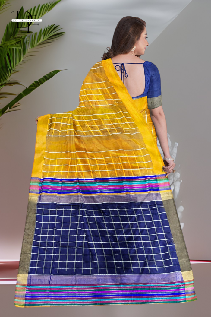 Handloom Mustard Yellow x Blue Katan Silk Saree
