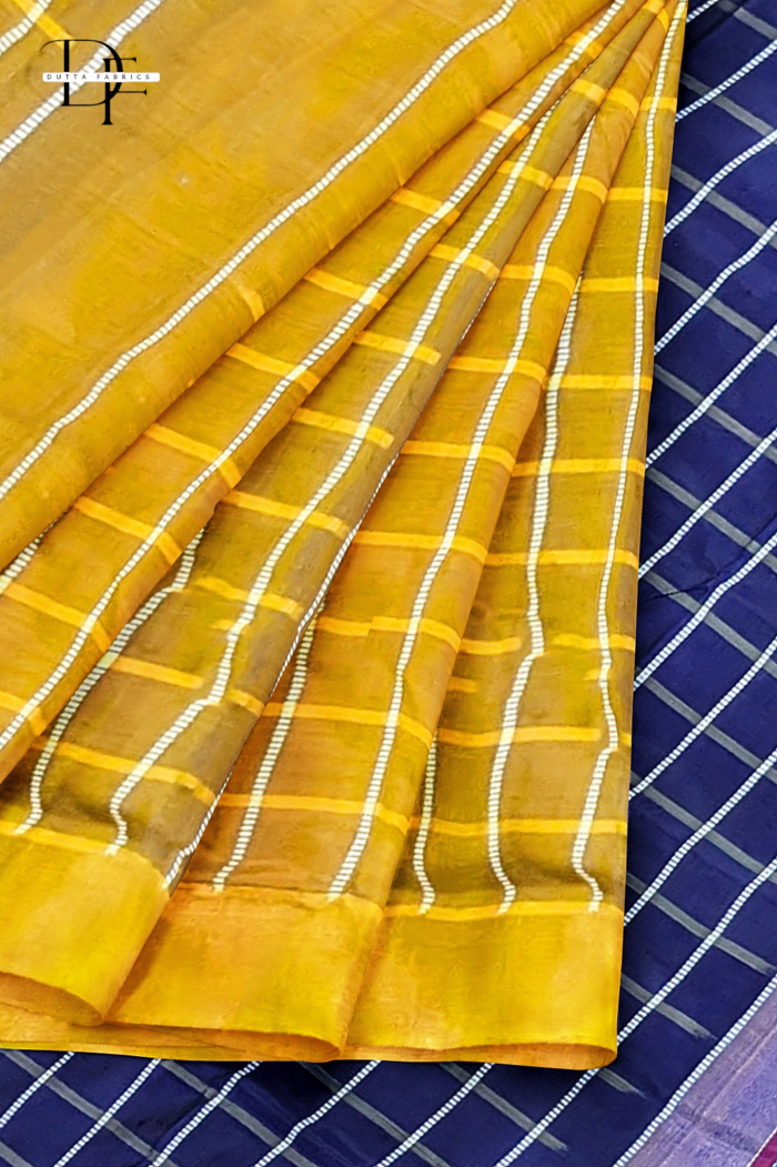Handloom Mustard Yellow x Blue Katan Silk Saree