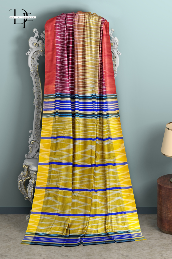 Handloom Maroon x Yellow Katki Ikkat Silk Saree