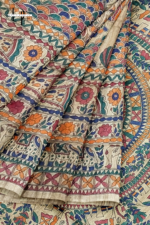 Handloom Madhubani Hand Print Ghicha Silk Saree