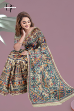 Handloom Madhubani Hand Print Ghicha Silk Saree