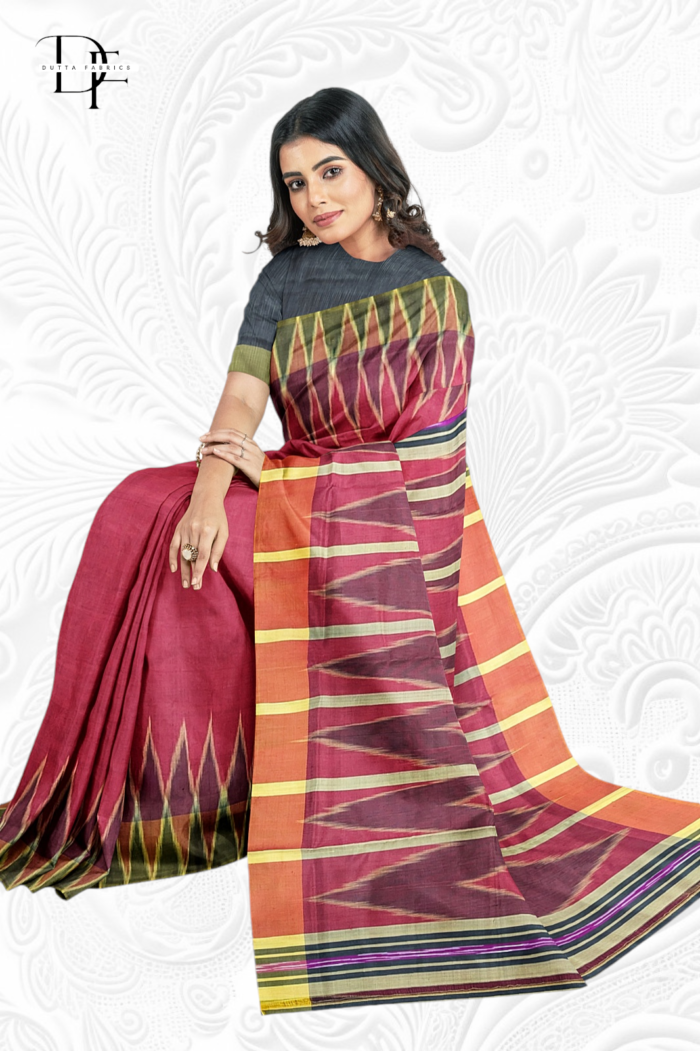 Handloom Maroon x Black Katki Ikkat Saree
