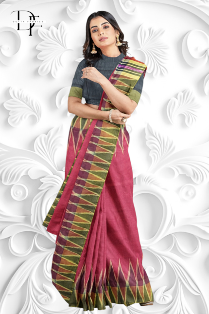 Handloom Maroon x Black Katki Ikkat Saree