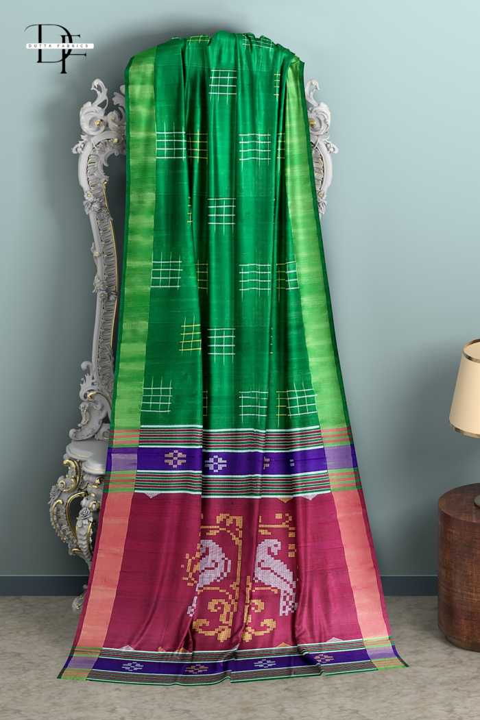 Handloom Bottle Green x Rust Kalakshetra Katan Silk Saree