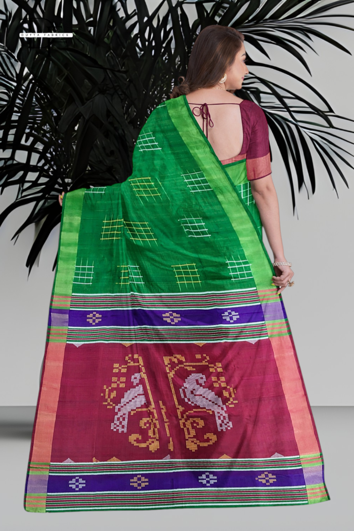 Handloom Bottle Green x Rust Kalakshetra Katan Silk Saree