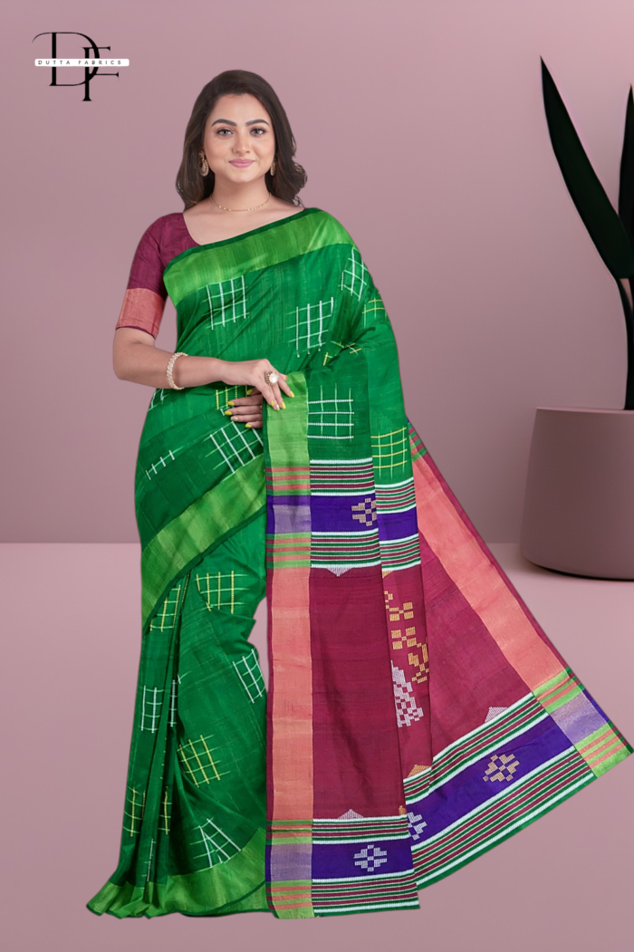 Handloom Bottle Green x Rust Kalakshetra Katan Silk Saree