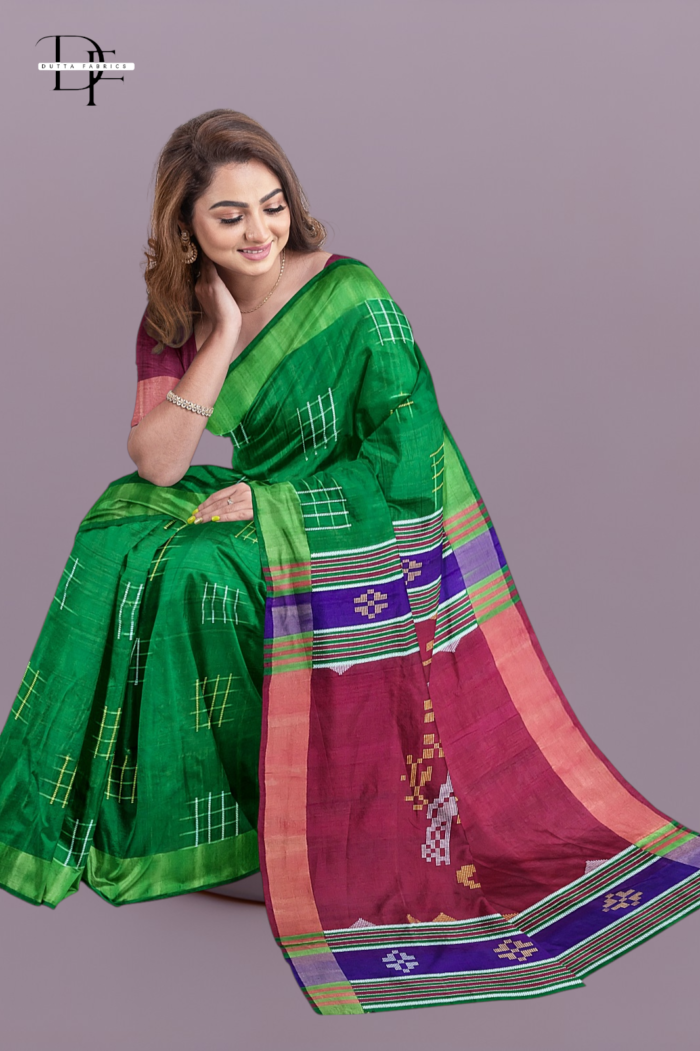 Handloom Bottle Green x Rust Kalakshetra Katan Silk Saree