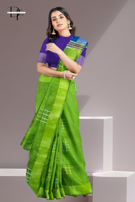 Handloom Parrot Green x Purple Kalakshetra Katan Silk Saree