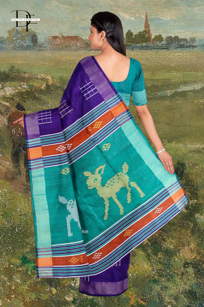 Handloom Purple x Sea Green Kalakshetra Katan Silk Saree